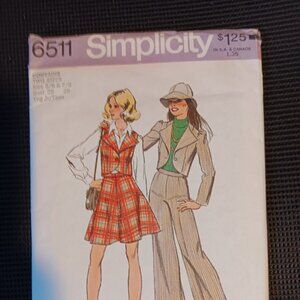 Vintage 70s Simplicity Sewing Pattern Junior Jacket Vest Pants, Skirt 6511